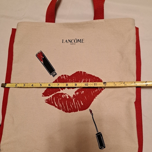 Lancome Canvas Tote Beach Grocery Reusable Bag Red Lips Khaki - Picture 3 of 7